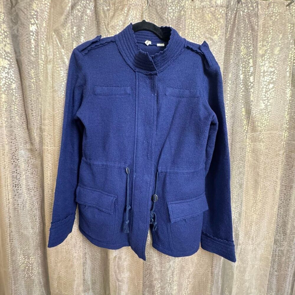 MOTH Anthropologie Navy Blue Wool Blend Button Up Sweater Small